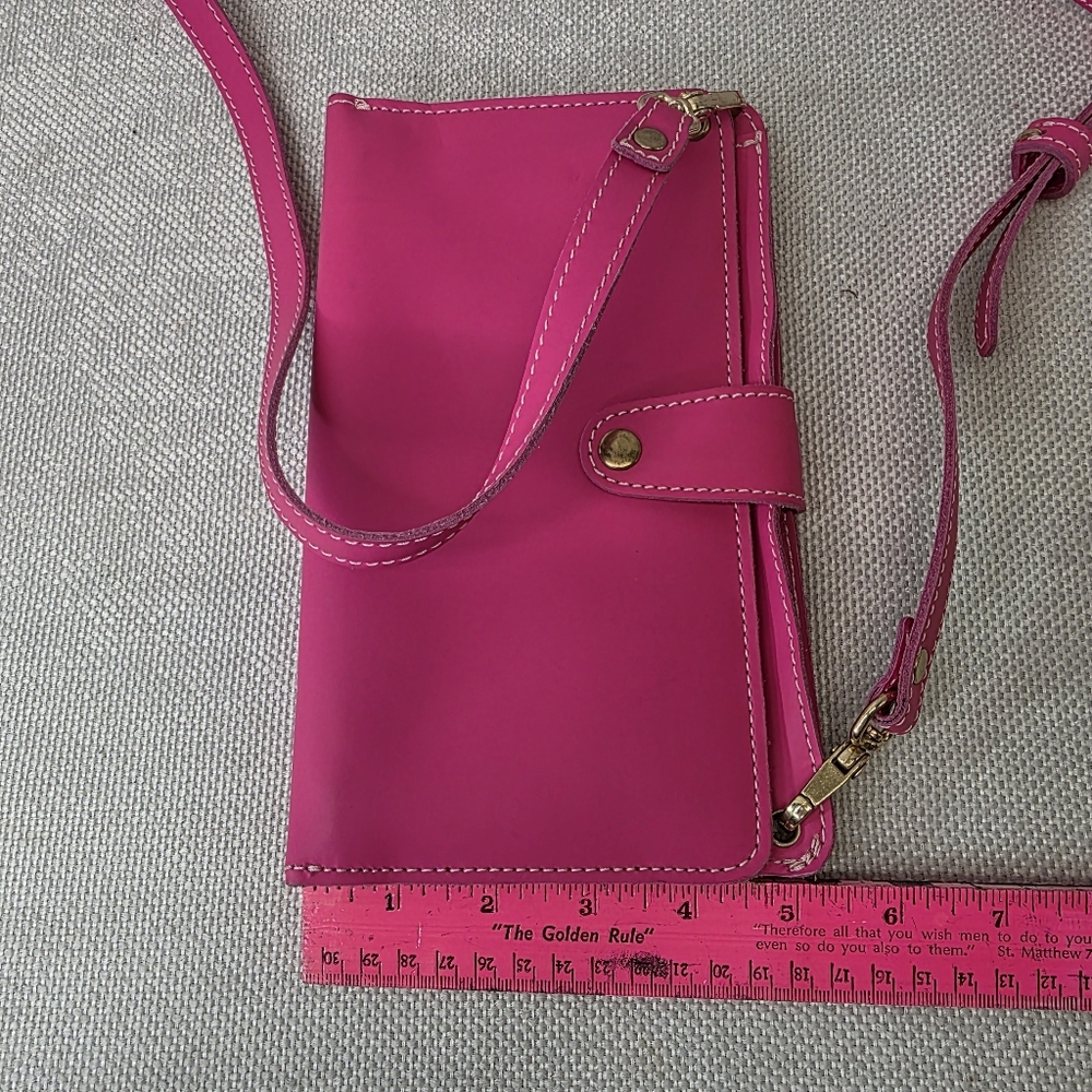 Planner Perfect Hot Pink Leather Everyday Traveler’s Notebook Crossbody Wallet - Picture 8 of 12